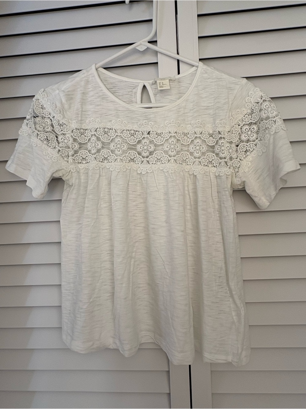H&M White Lace Inset Short Sleeve Babydoll Top